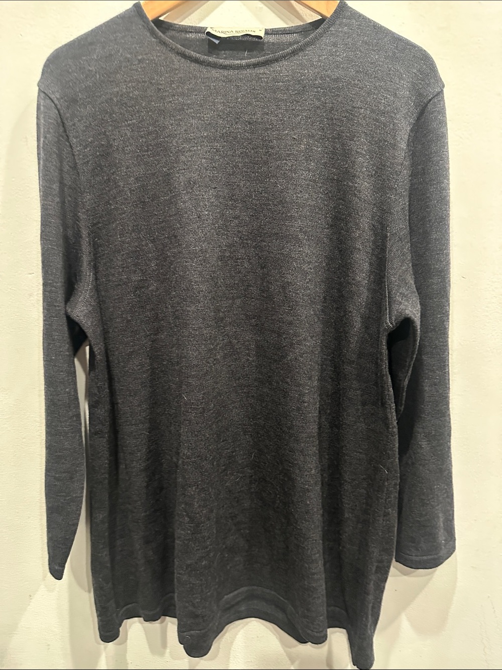 Marina Rinaldi dark gray 100% pull over Wool Sweater medium quiet luxury classi